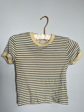 Levi's Yellow & Navy Striped Short Sleeve Tee Cropped